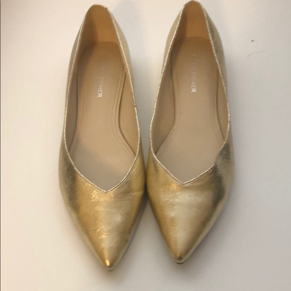 Gold pointed toe flats